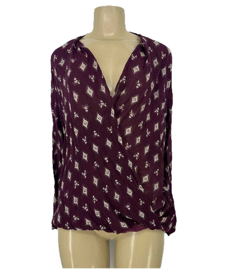 Braeve Small Women Faux Wrap Blouse Top V-neck Long Sleeve Rayon V44